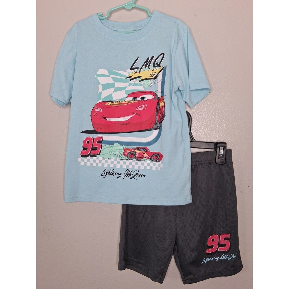 Disney Pixar Cars Lightning McQueen Blue Gray 2-Piece Shorts Set Size 7